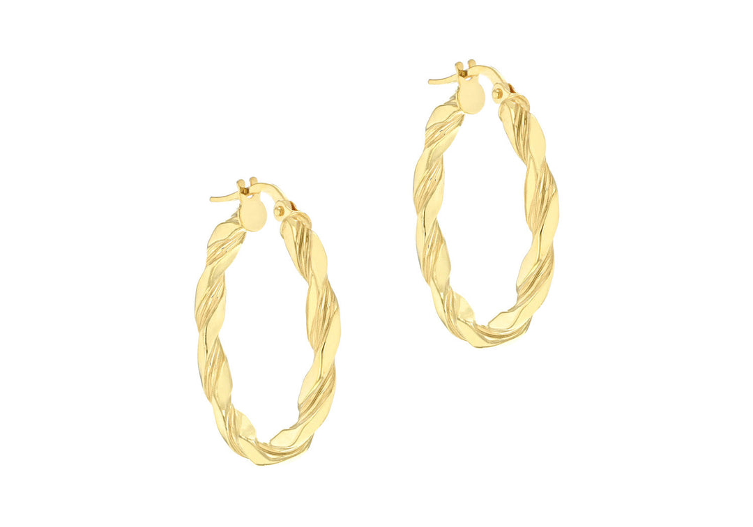 9K Yellow Gold Flat Twist Hoops 20 mm