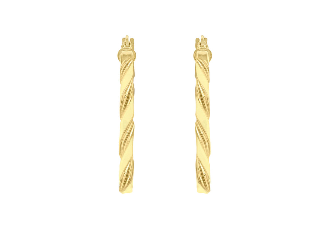 9K Yellow Gold Flat Twist Hoops 20 mm