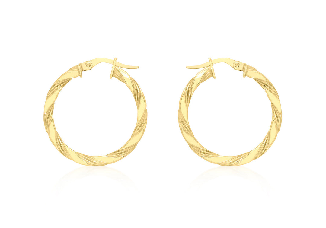 9K Yellow Gold Flat Twist Hoops 20 mm