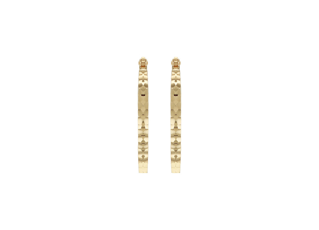 9K Yellow Gold Hollow Diamond-Cut Med Oval Hoop Earrings