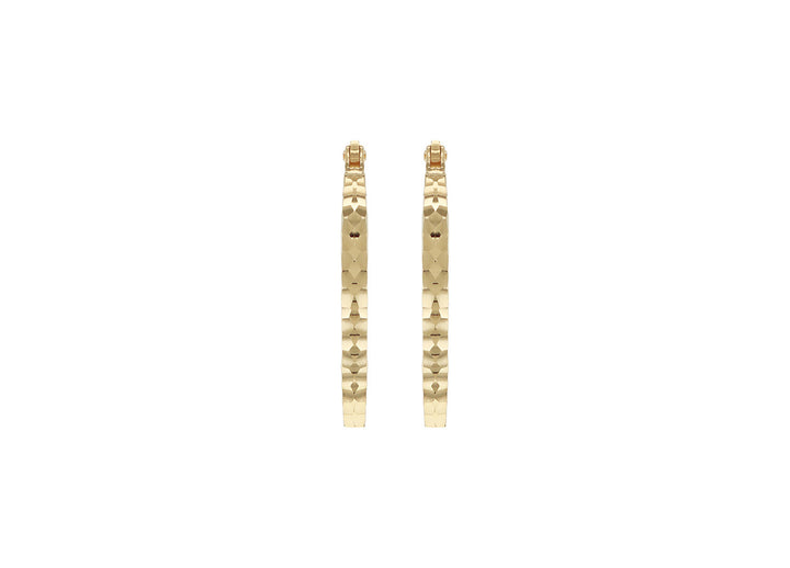 9K Yellow Gold Hollow Diamond-Cut Med Oval Hoop Earrings