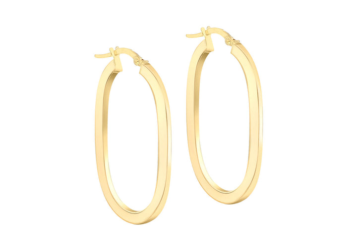 9K Yellow Gold Flat Oval Hoops