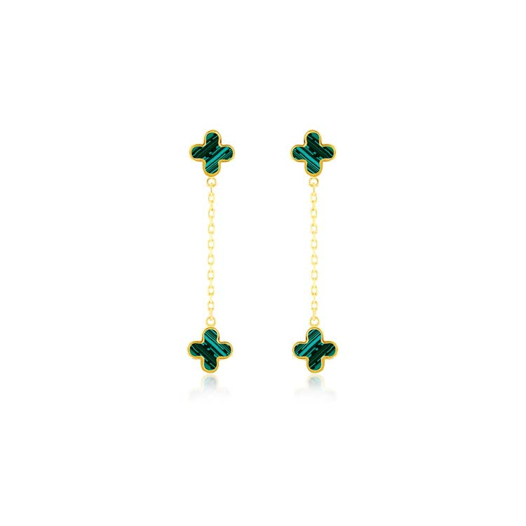 9K Yellow Gold Malachite Petal Drop Earrings