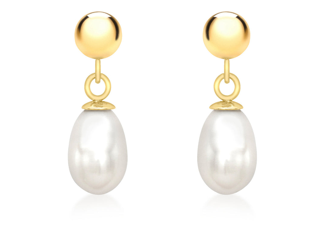 9K Yellow Gold Pearl Drop Earrings 5mm