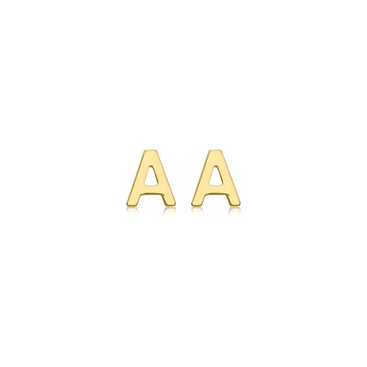 9K Yellow Gold Mini Initial 'A' Stud Earrings