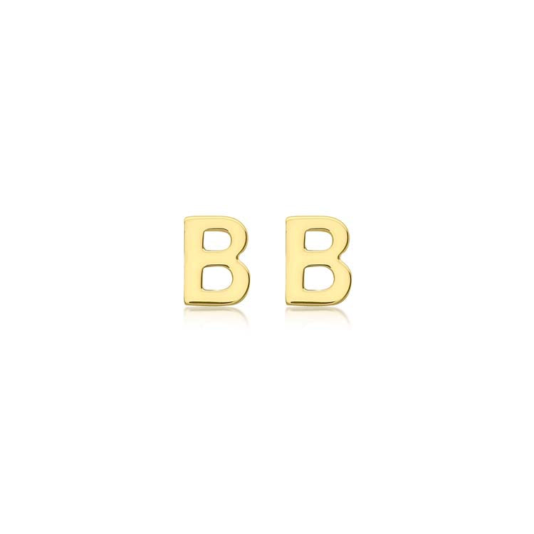 9K Yellow Gold Mini Initial 'B' Stud Earrings