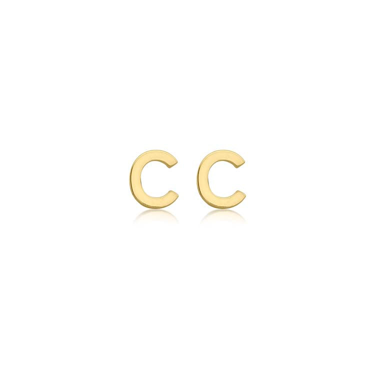 9K Yellow Gold Mini Initial 'C' Stud Earrings