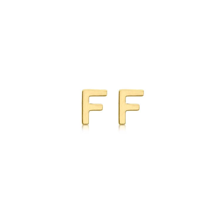 9K Yellow Gold Mini Initial 'F' Stud Earrings