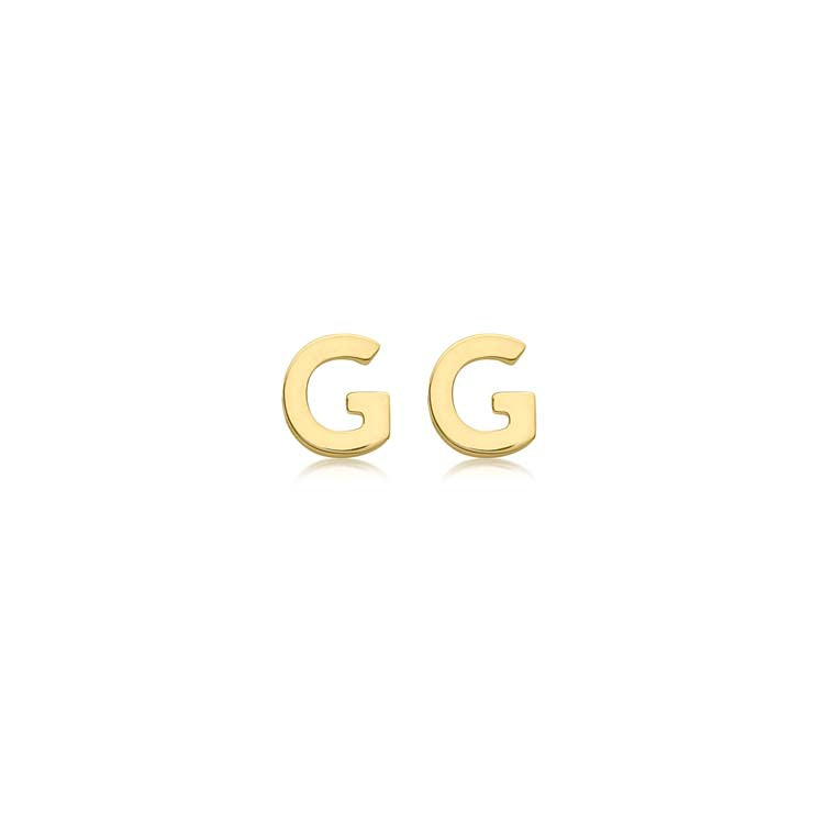 9K Yellow Gold Mini Initial 'G' Stud Earrings