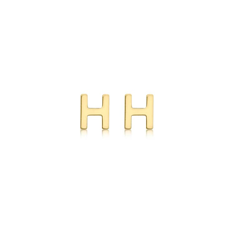 9K Yellow Gold Mini Initial 'H' Stud Earrings