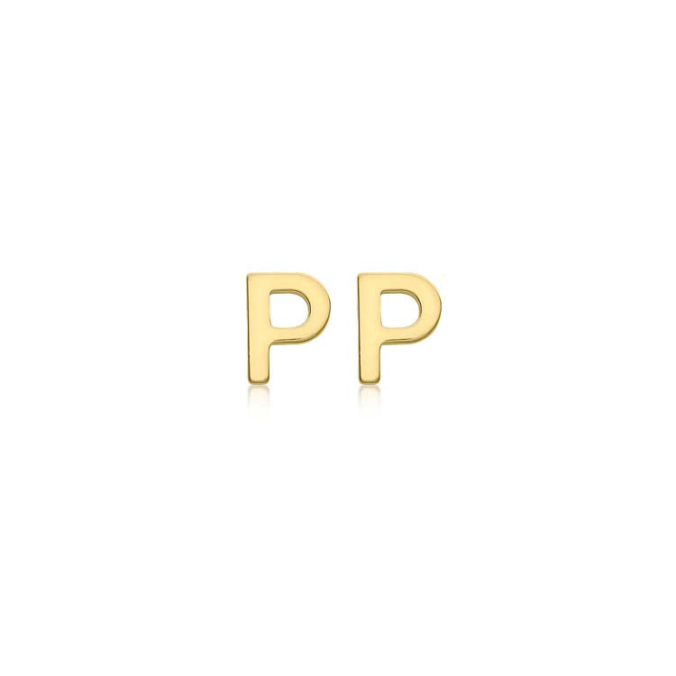 9K Yellow Gold Mini Initial 'P' Stud Earrings