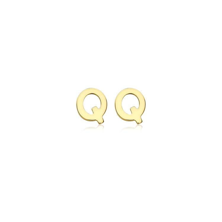 9K Yellow Gold Mini Initial 'Q' Stud Earrings