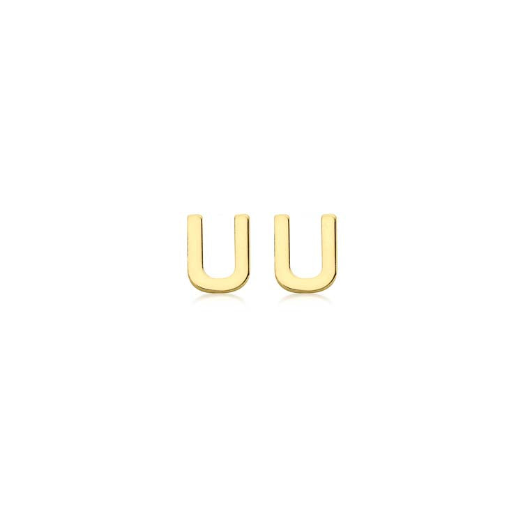 9K Yellow Gold Mini Initial 'U' Stud Earrings