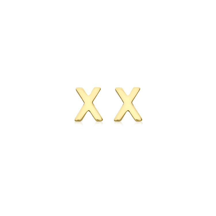 9K Yellow Gold Mini Initial 'X' Stud Earrings