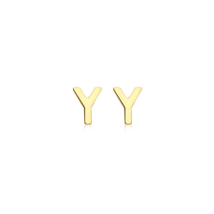 9K Yellow Gold Mini Initial 'Y' Stud Earrings