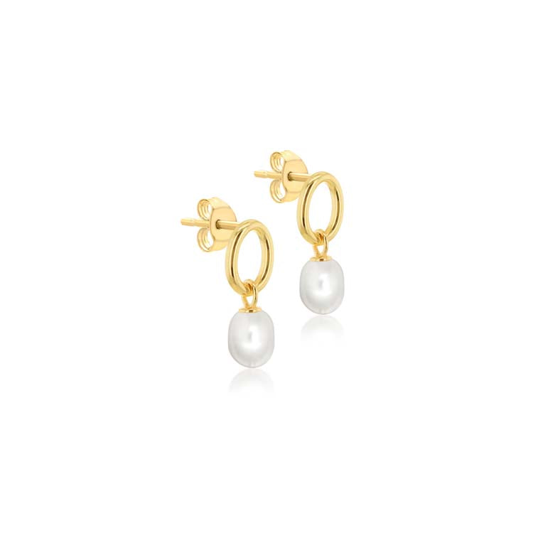 9K Yellow Gold Freshwater Oval Baroque Pearl Drop Earrings