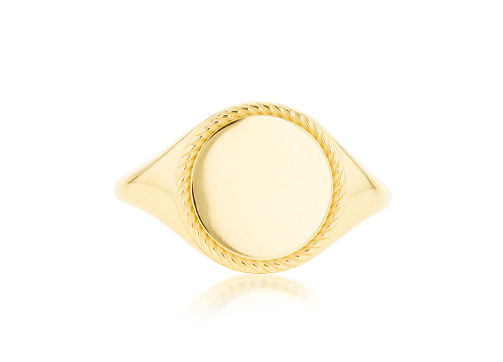 9K Yellow Gold Round Rope Signet Ring