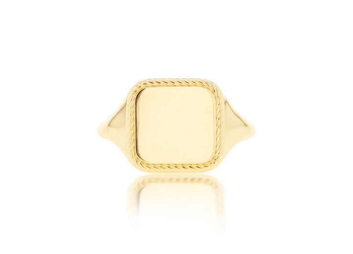 9K Yellow Gold Square Rope Signet Ring