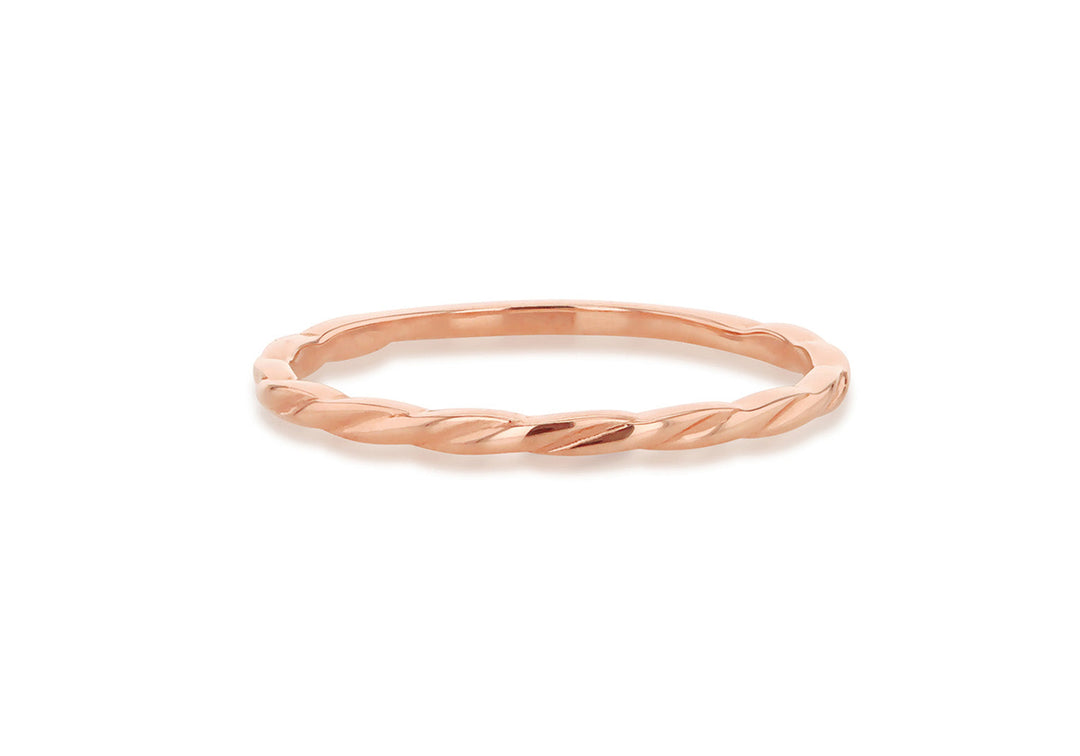 9K Rose Gold Twist Slim Stacker Ring