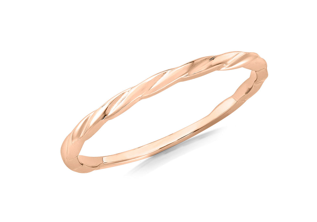 9K Rose Gold Twist Slim Stacker Ring