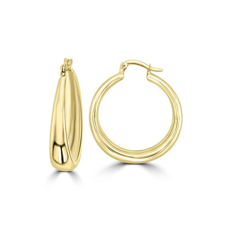 9K Yellow Gold Hollow Fluid Hoops