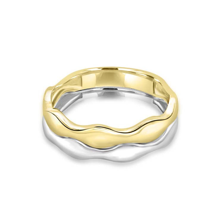 9K Yellow Gold & White Gold Solid Double Wave Ring