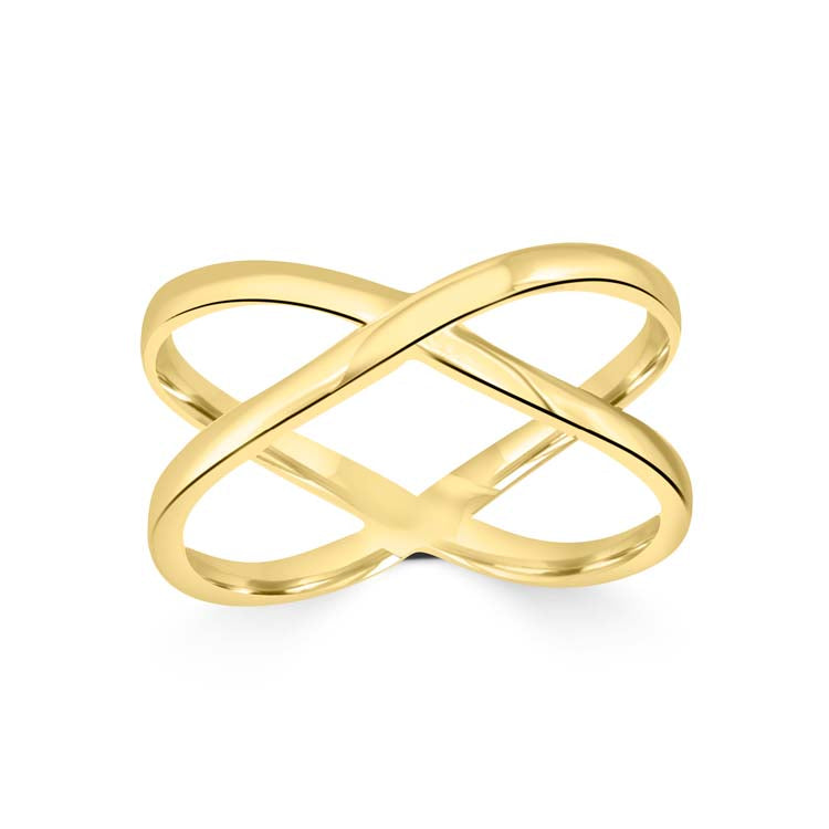 9K Yellow Gold Solid Cross Over Ring