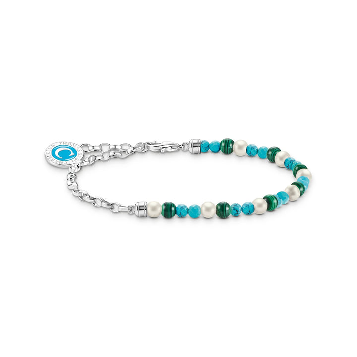 THOMAS SABO Member Charm Bracelet with Pearls, Malachite and Charmista Disc Silver