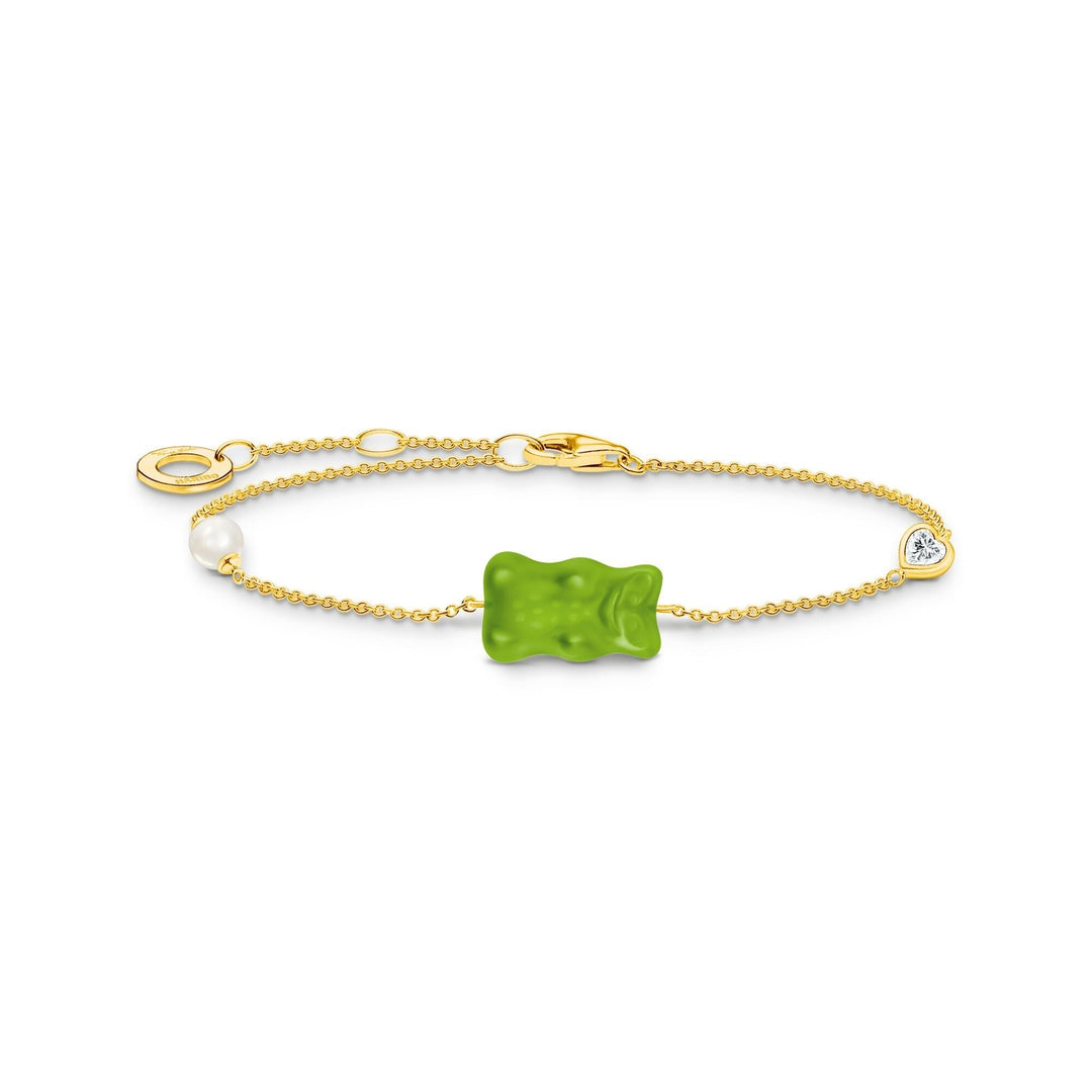 THOMAS SABO Bracelet with green goldbears & freshwater pearl