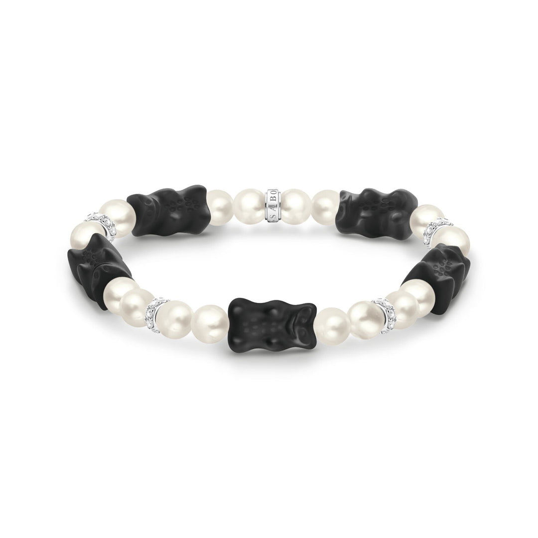 THOMAS SABO Pearl bracelet with black goldbears