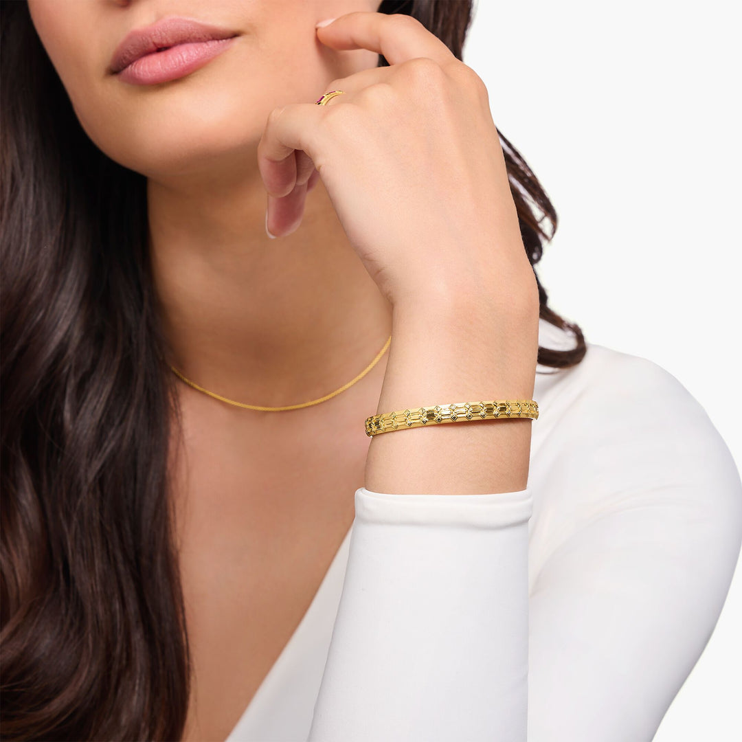 THOMAS SABO Gold Wide Bangle with Crocodile Detailing