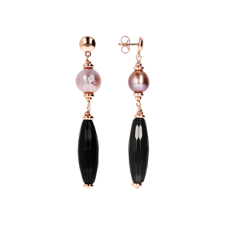 Bronzallure Black Onyx and Rose Ming Pearl Dangle Earrings