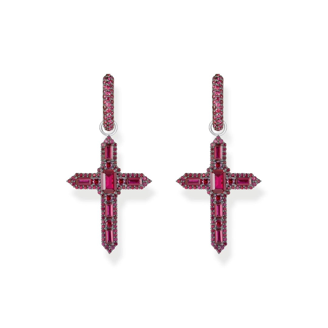 THOMAS SABO Single Cross hoop earring with ruby red stones