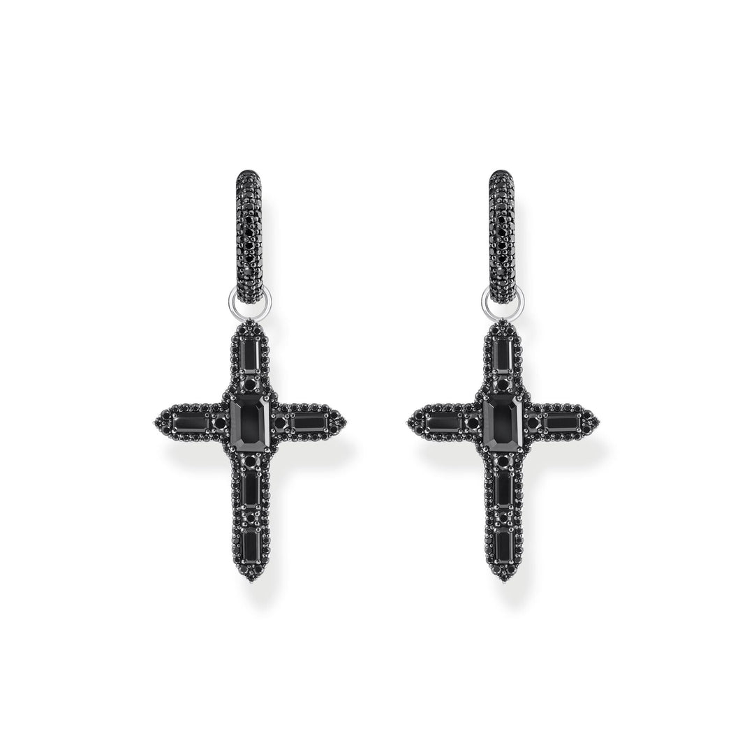 THOMAS SABO Single Cross hoop earring with black zirconia