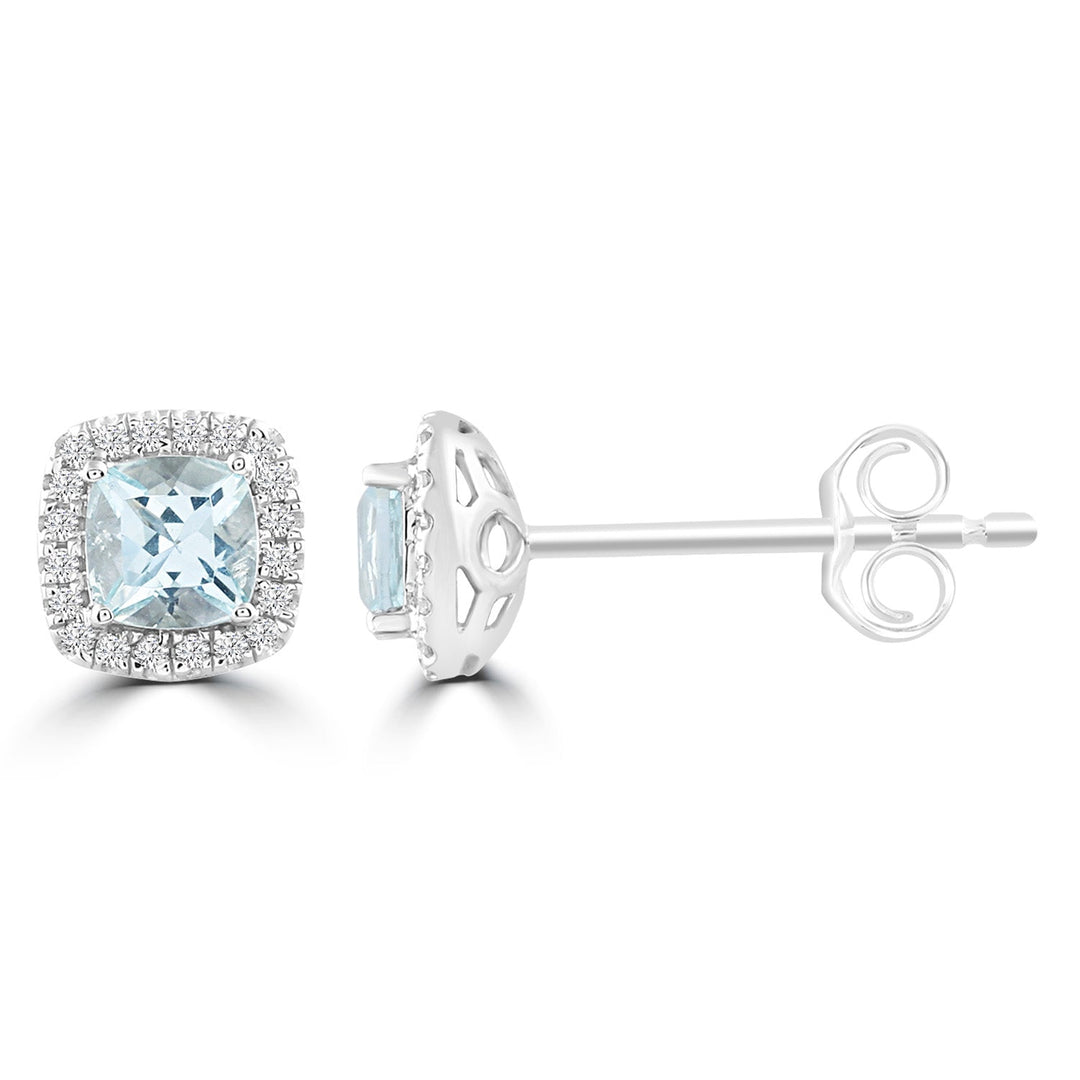 Aquamarine Earrings with 0.09ct Diamonds in 9K White Gold