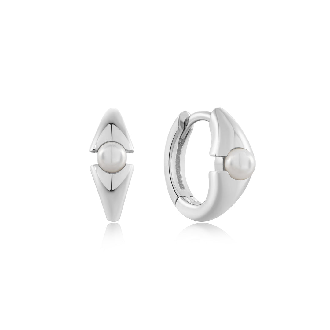 Ania Haie Silver Pearl Geometric Huggie Hoop Earrings