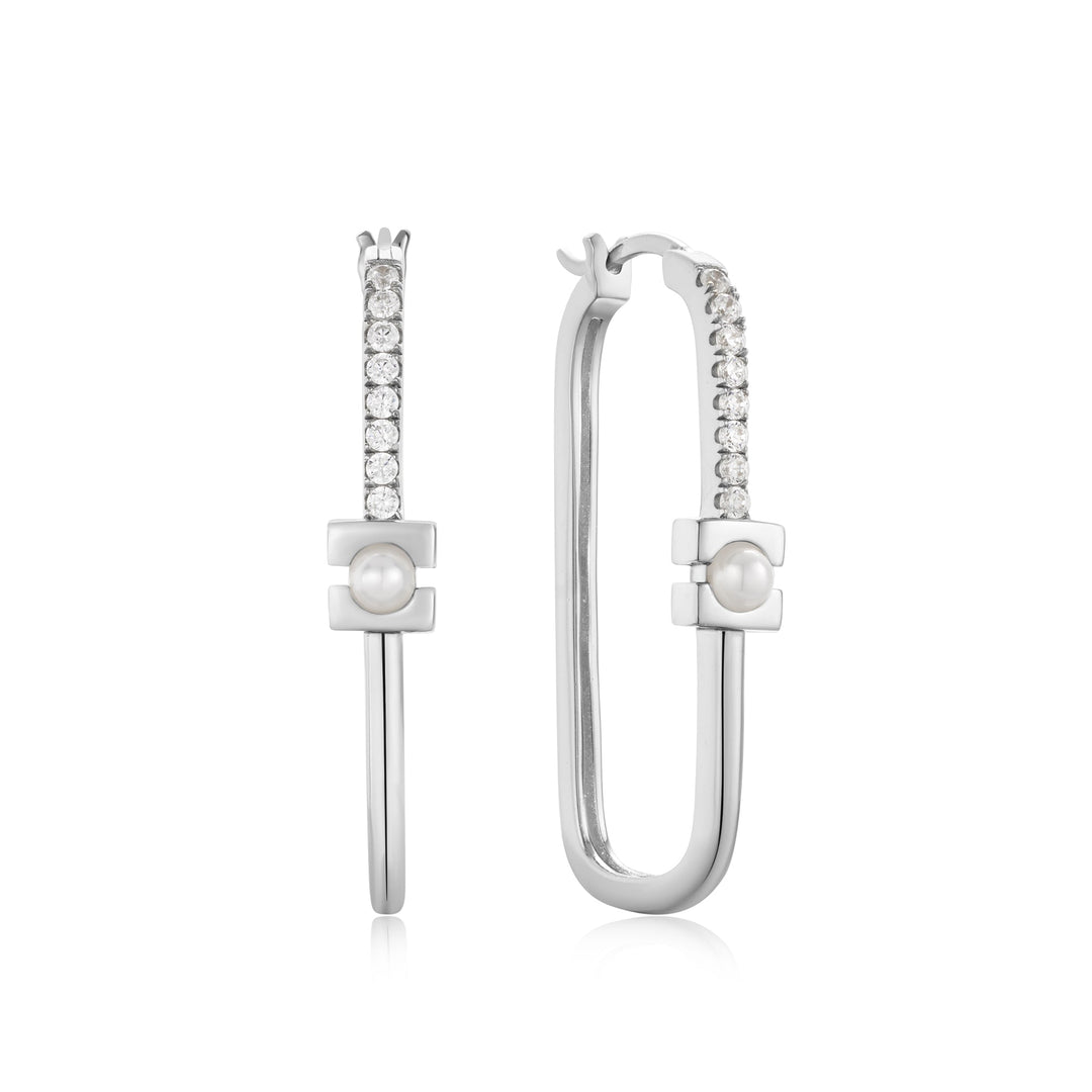 Ania Haie Silver Pearl Modernist Oval Hoop Earrings