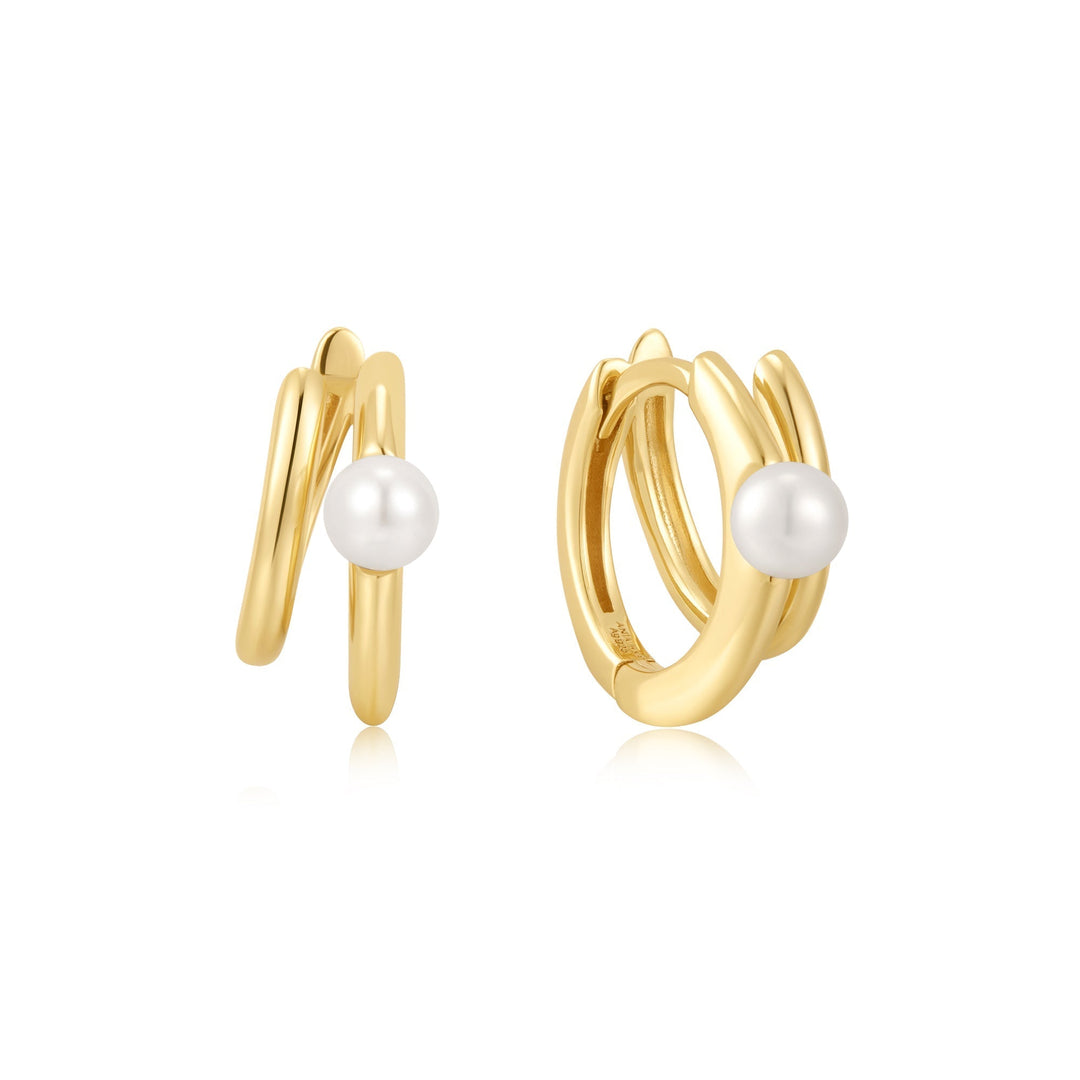 Ania Haie Gold Parallel Duo Freshwater Pearl Huggies