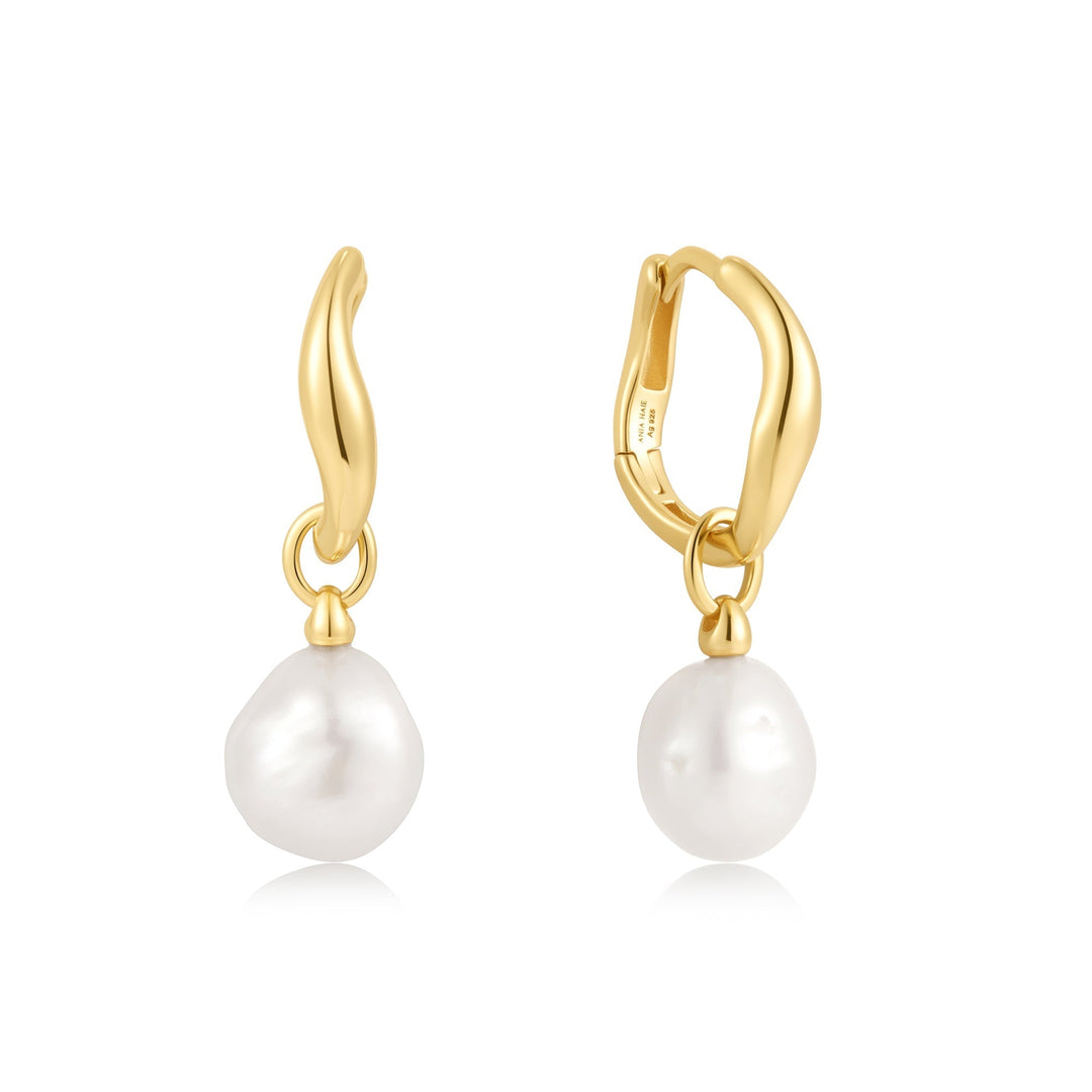 Ania Haie Gold Freshwater Pearl Drop Hoops