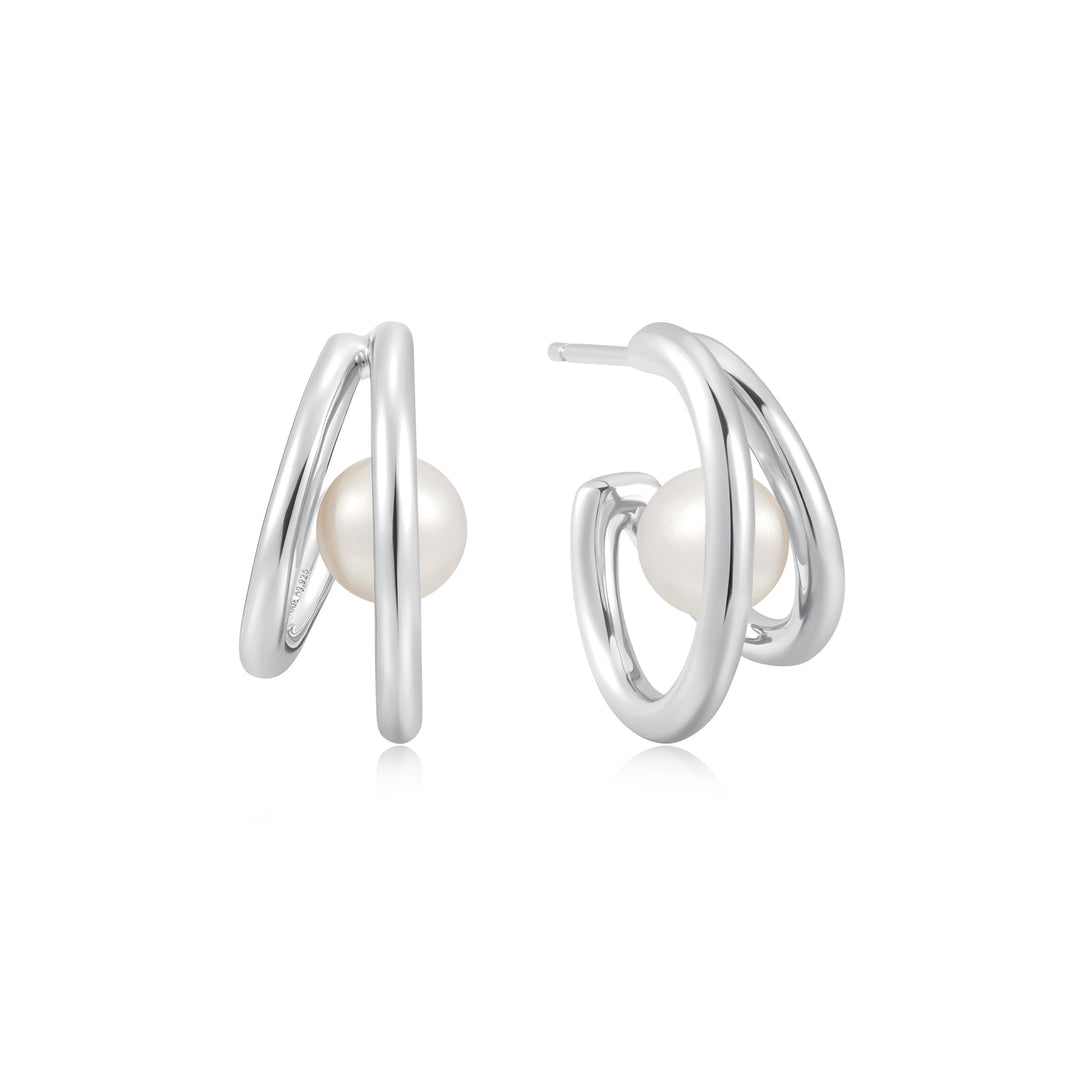 Ania Haie Silver Duo Freshwater Pearl Stud Hoops