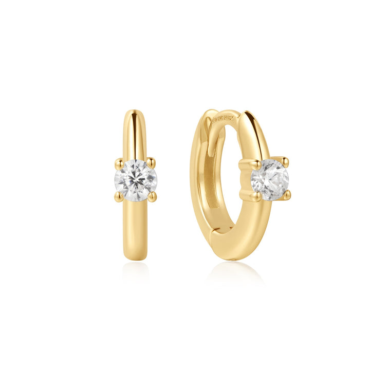 Ania Haie Gold Solitaire Cubic Zirconia Mini Huggies