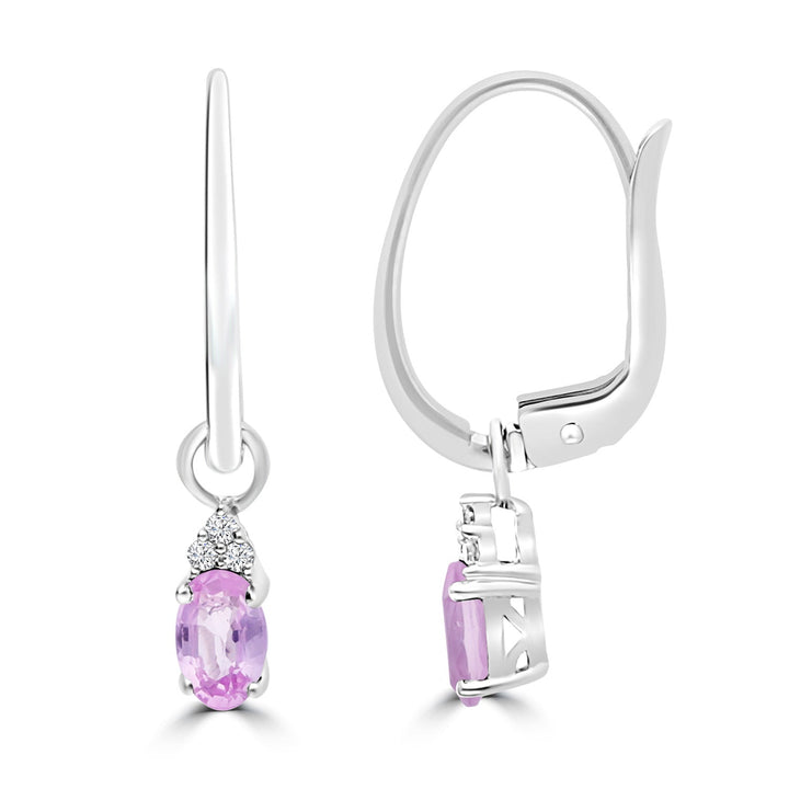 0.03ct HI I1 Diamond & Pink Sapphire Earrings in 9K White Gold