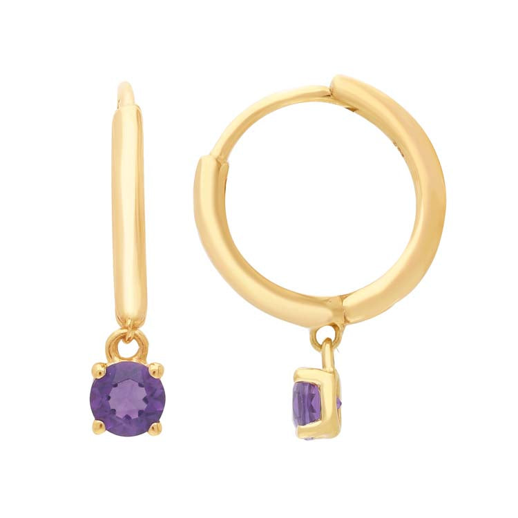 Purple Amethyst Huggie Earrings 9K Yellow Gold