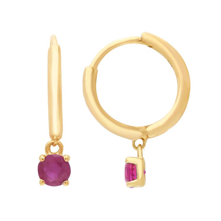 Ruby Huggie Earrings in 9K Yellow Gold