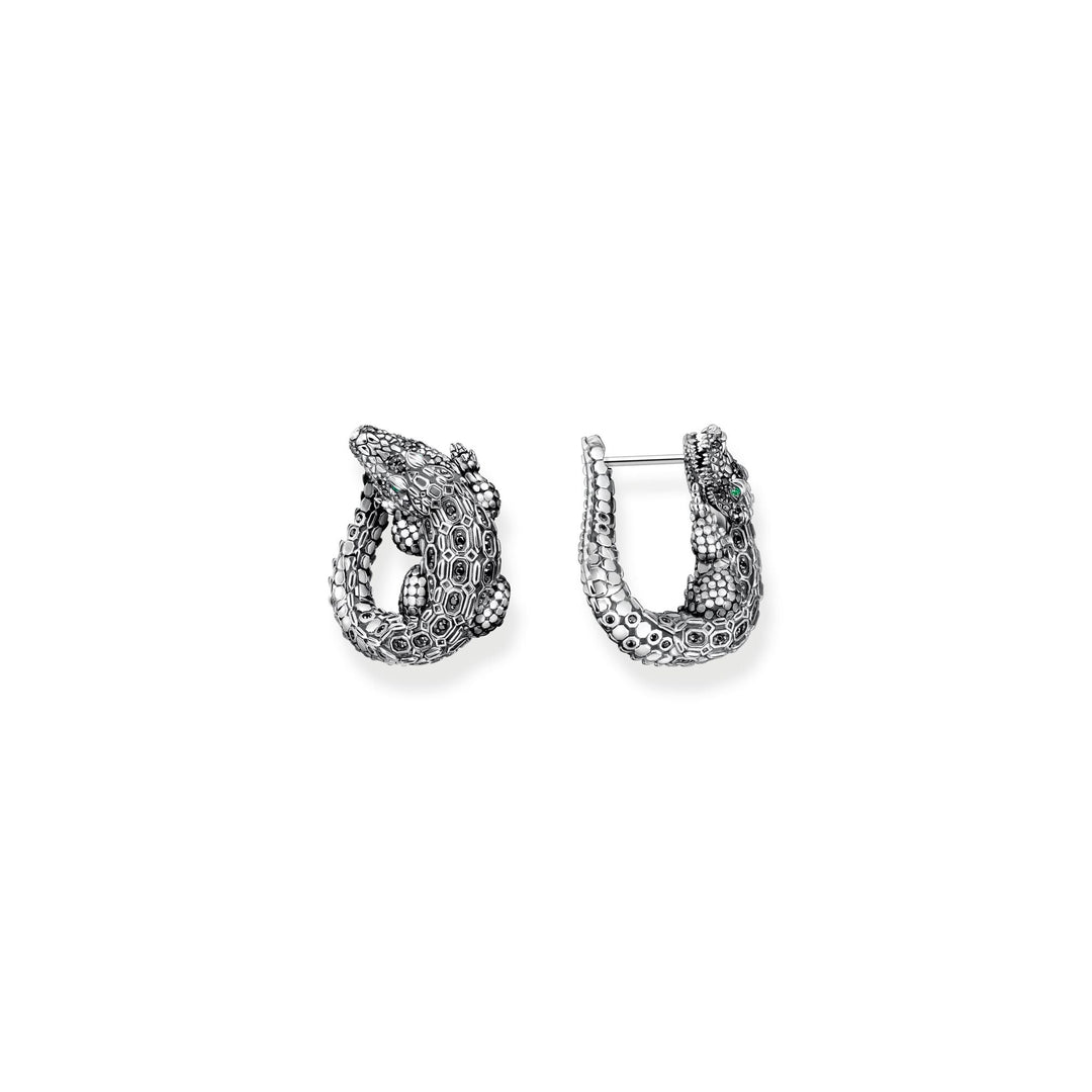 THOMAS SABO Hoop Earrings Crocodile with Stones Silver Blackened