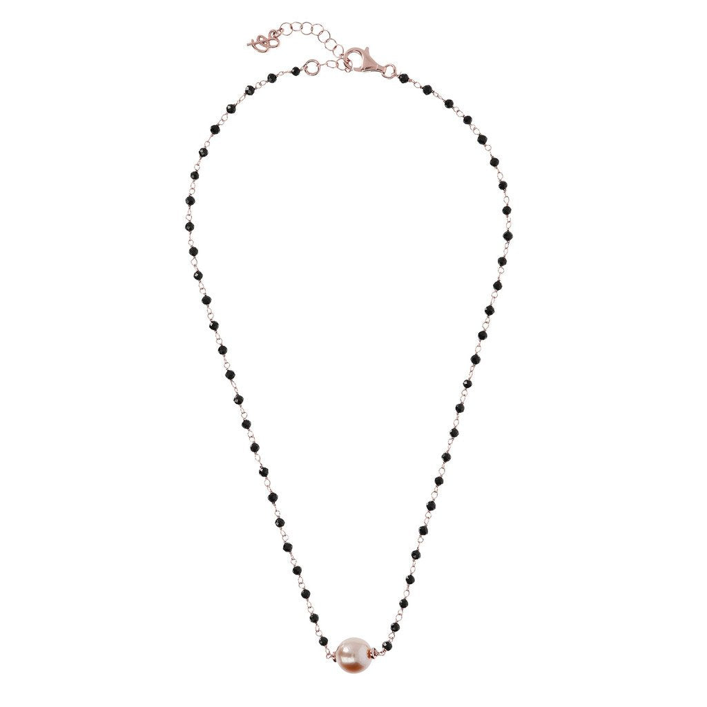 Bronzallure Black Spinel And Rose Pearl Necklace