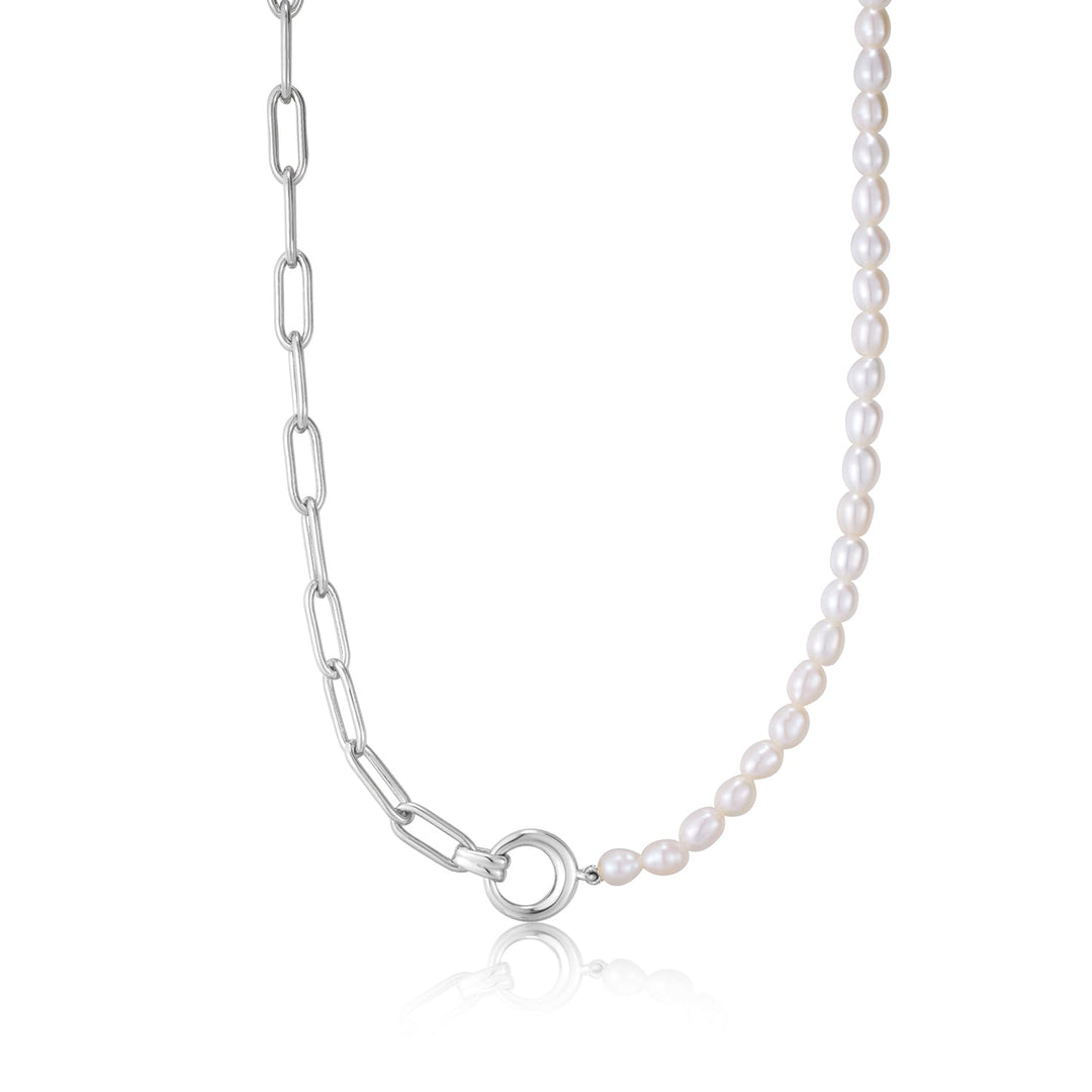 Ania Haie Silver Pearl Chunky Link Chain Necklace