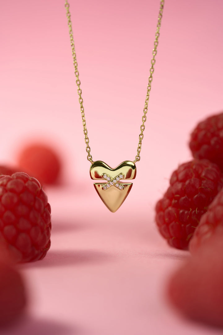 Ania Haie Gold Heart Kiss Pave Necklace