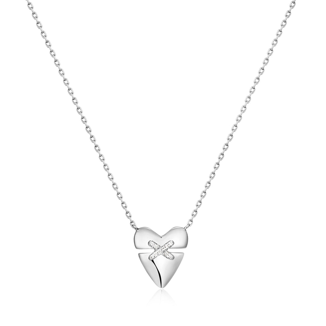 Ania Haie Silver Heart Kiss Pave Necklace