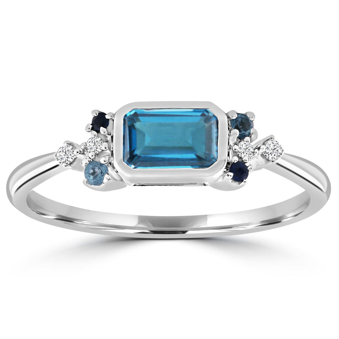 Diamond and Blue Topaz Ring with 0.05ct Diamonds in 9K White Gold